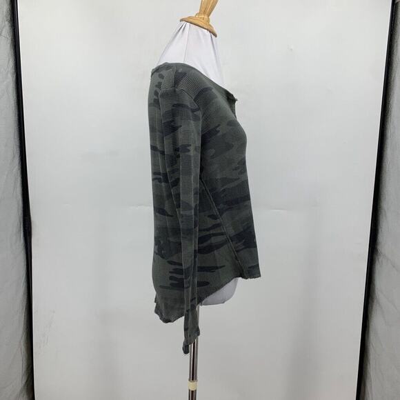 Splendid Blouse Womens XS Extra Small Camo Forever Waffle Knit Henley Cropped - Picture 5 of 12